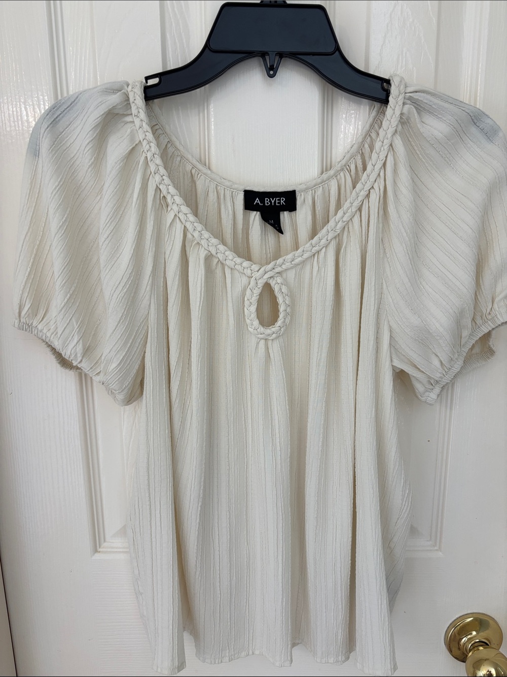 A. Byer Cream Braided-Trim Peasant Blouse